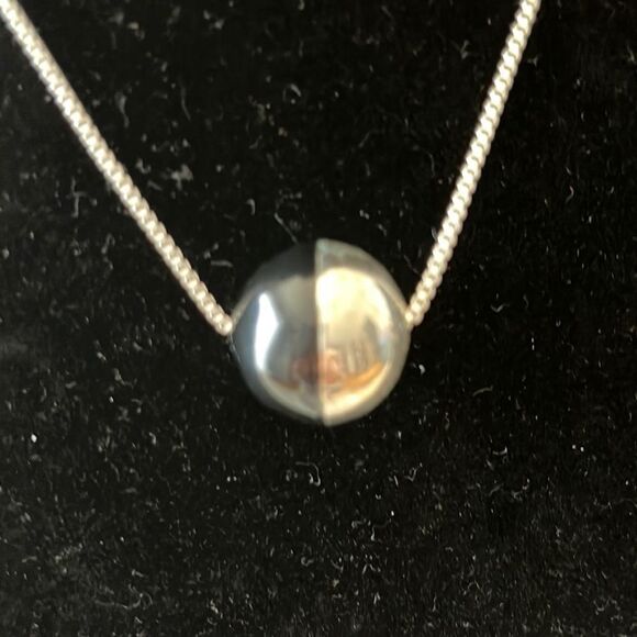 Black and Silver Ball Ying Yang Pendant with Adjustable Necklace - Picture 2 of 5